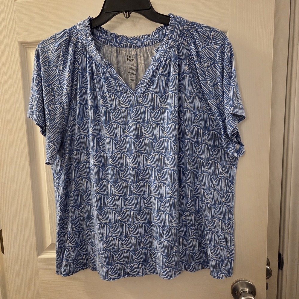 Croft & Barrow sz XXL seashell print rayon/spandex top coastal beach vacation‎